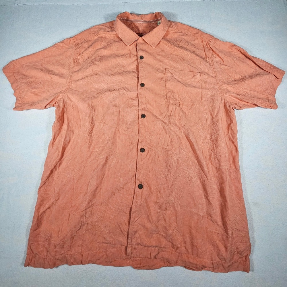 Tommy Bahama Mens XL Silk Camp Shirt Coral Orange Palm Jacquard T311591